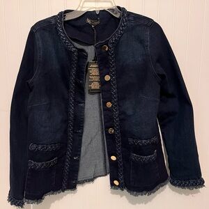 G by Giuliana Navy Jean Jacket with Braided Trim